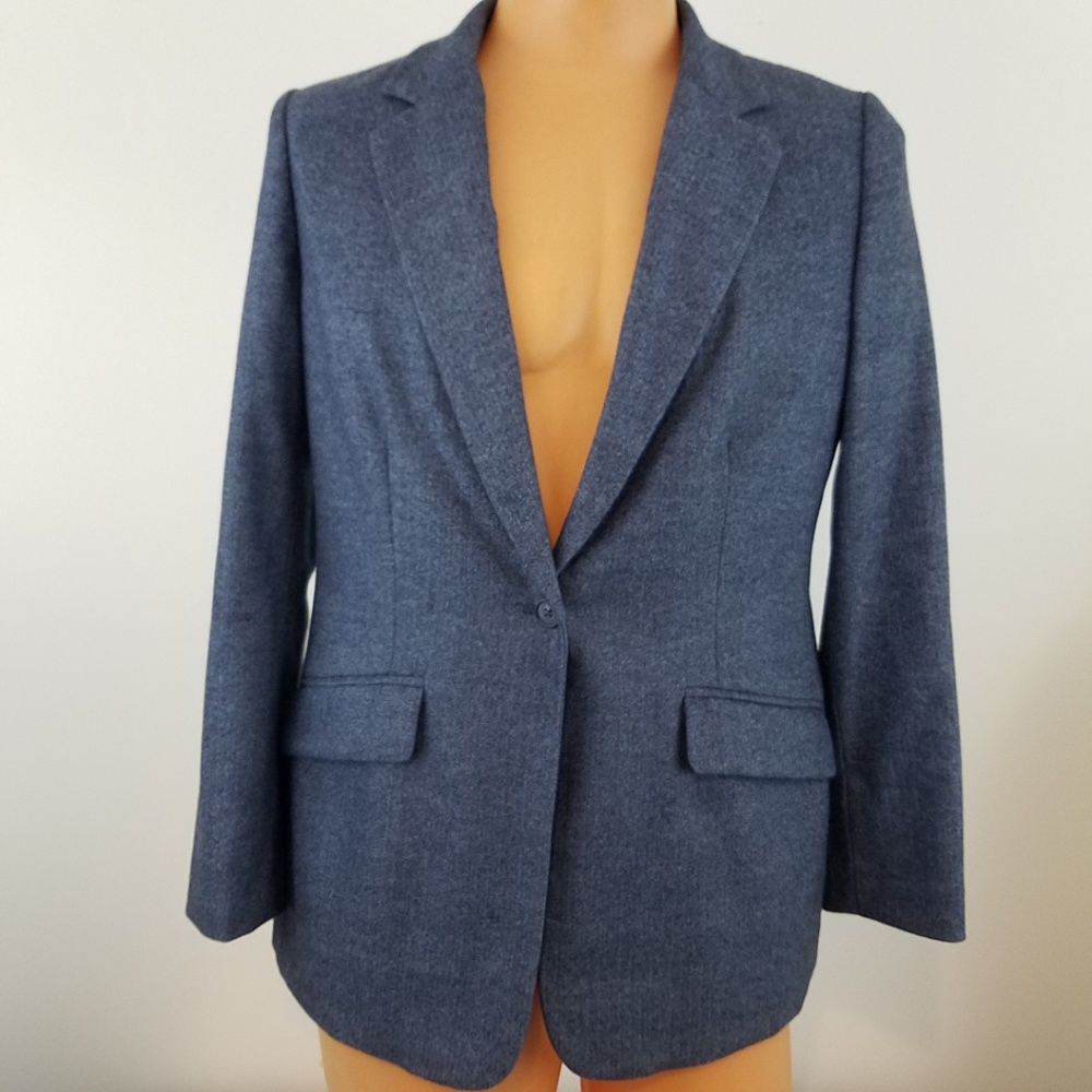 Lands End Womens Bllue Wool Cashmere Blazer